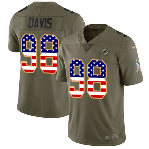 Nike Miami Dolphins 98 Raekwon Davis Olive USA Flag Youth Stitched NFL Limited 2017 Salute To Service Jersey